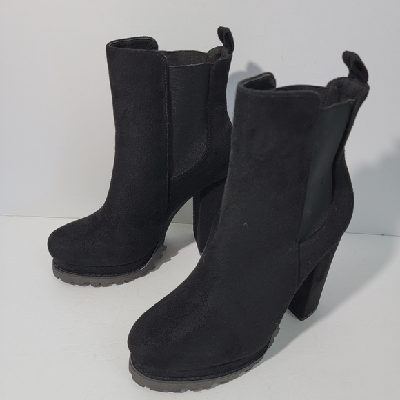 Liliana Black Chunky Platform Pull-On Bootie Women Size 7.5 Goth Club Festival - Picture 2 of 11